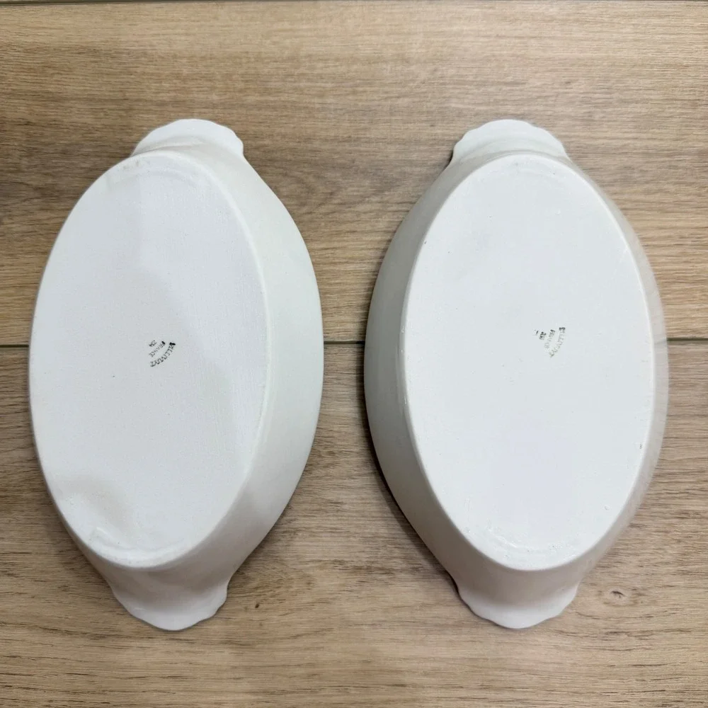 Pillivuyt France White Porcelain Au Gratin Oval Eared Bakers‎ 12 oz Set 2